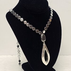 SIMON SEBBAG Sterling Silver Pendant Hematite Beads Long Statement Necklace